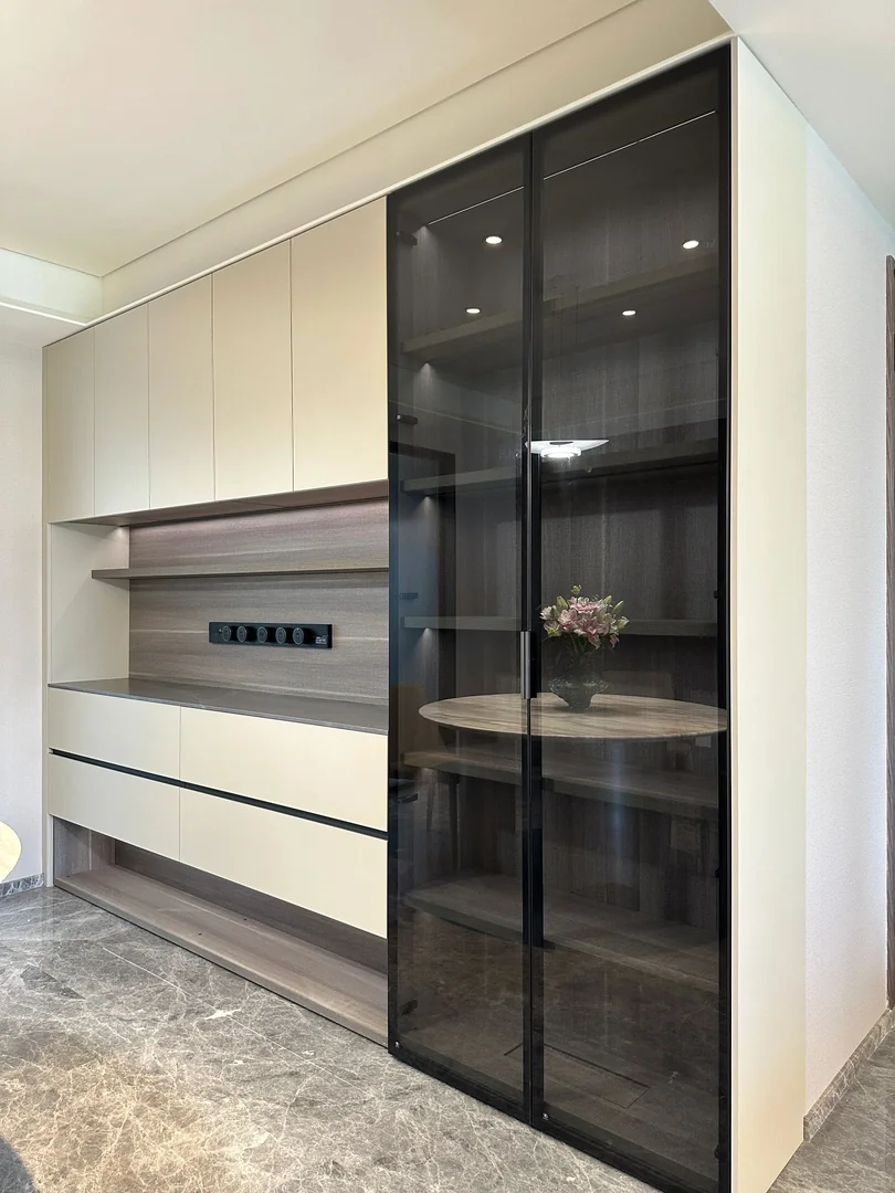 Glass door display cabinet in a Singapore HDB living room